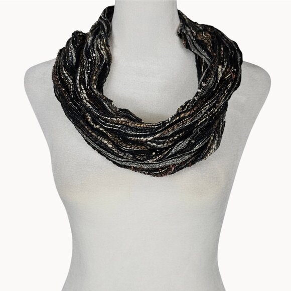 Women's One Size Metallic Black/Grey/White Infinity Wrap Wool‎ Scarf Whimsigoth - Picture 2 of 13